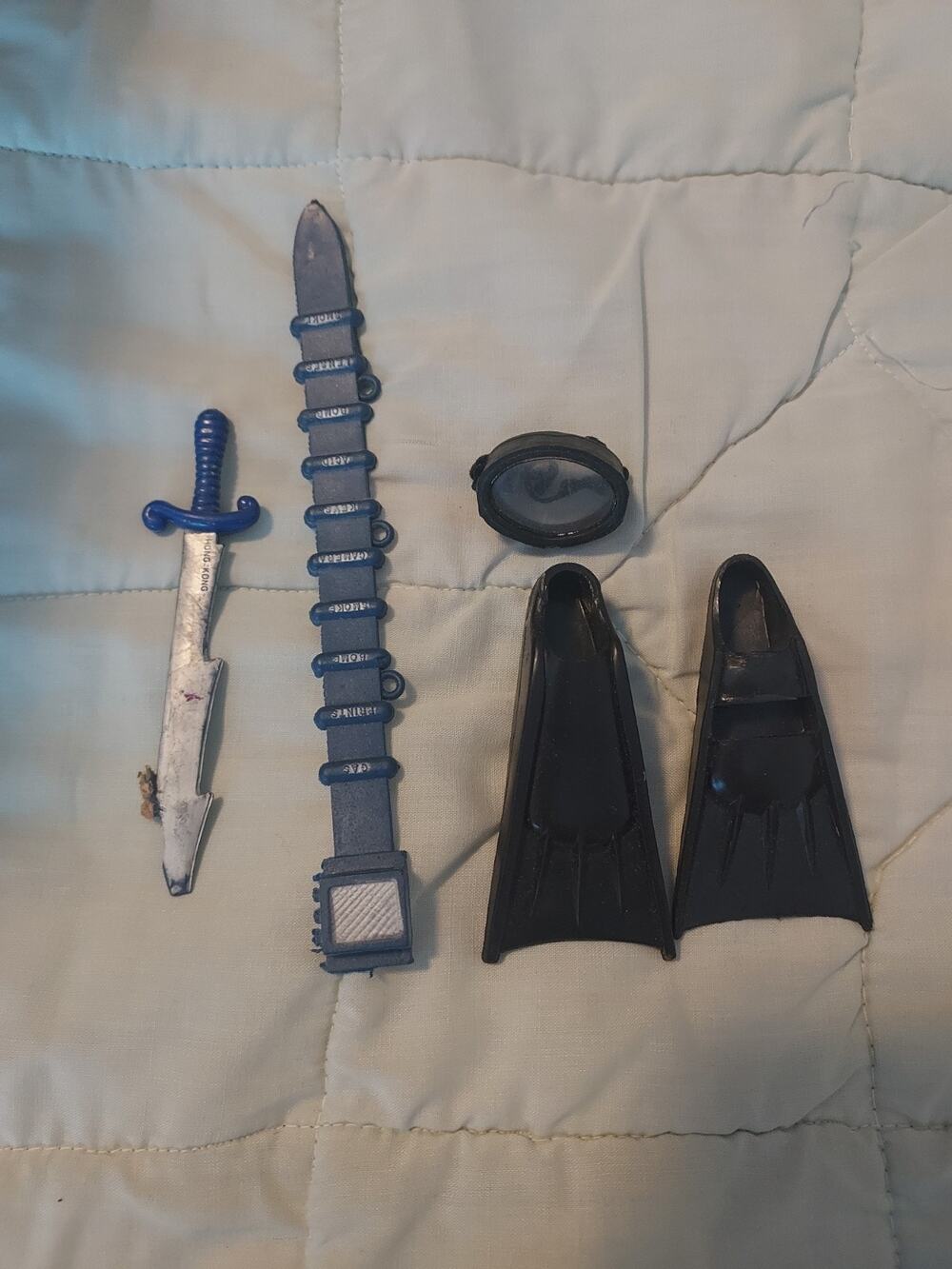 Gi Joe Accessories Scuba fins Mask belt and sabre knife GUC